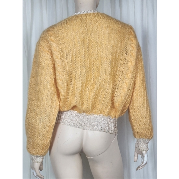 Vtg Mohair Wool knit drawstring cardigan sweater M/L - Picture 9 of 12